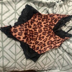Leopard Print Lace Trim Chemise